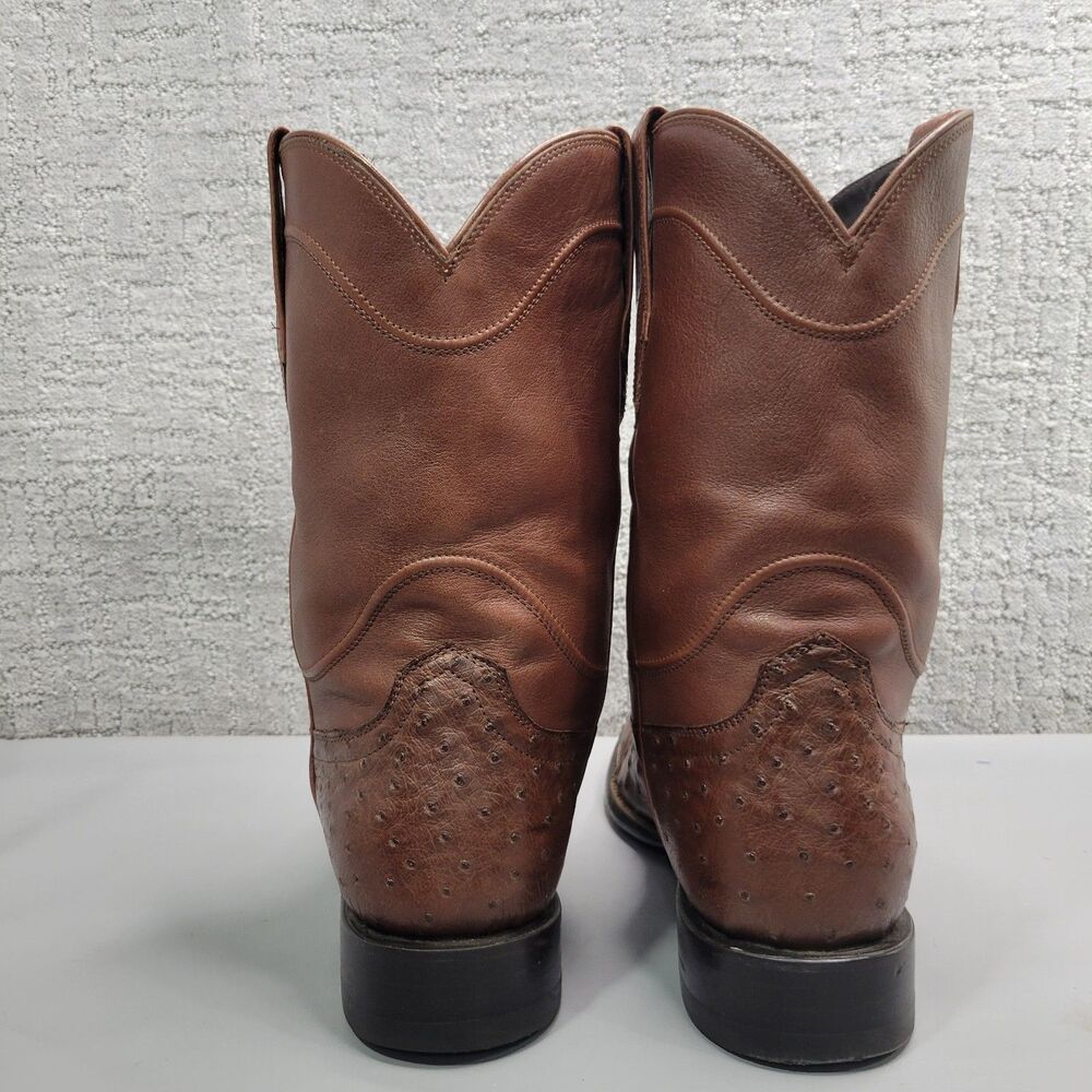 Tecovas The Earl Mens Size US 13D Hazelnut Ostrich Leather Pull-On Roper Boots - Picture 10 of 13